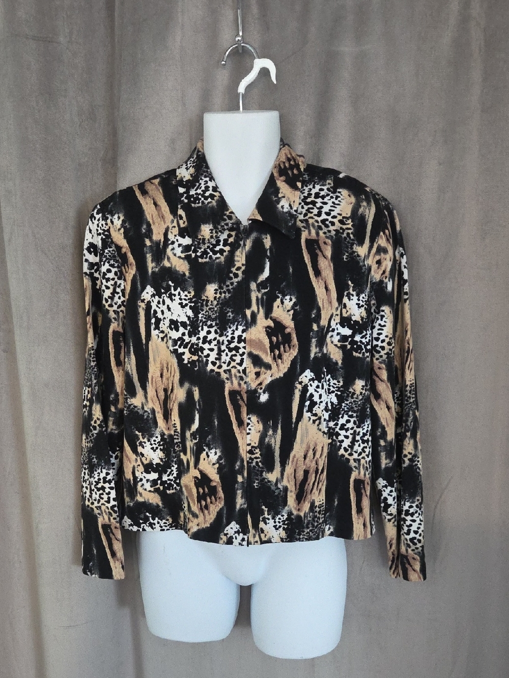 Joseph Ribkoff Size 20 Black and Tan Animal Print Blazer/Jacket Full Zip